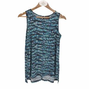 Vince Camuto tunic top s hi low sleeveless blue green black geo keyhole back